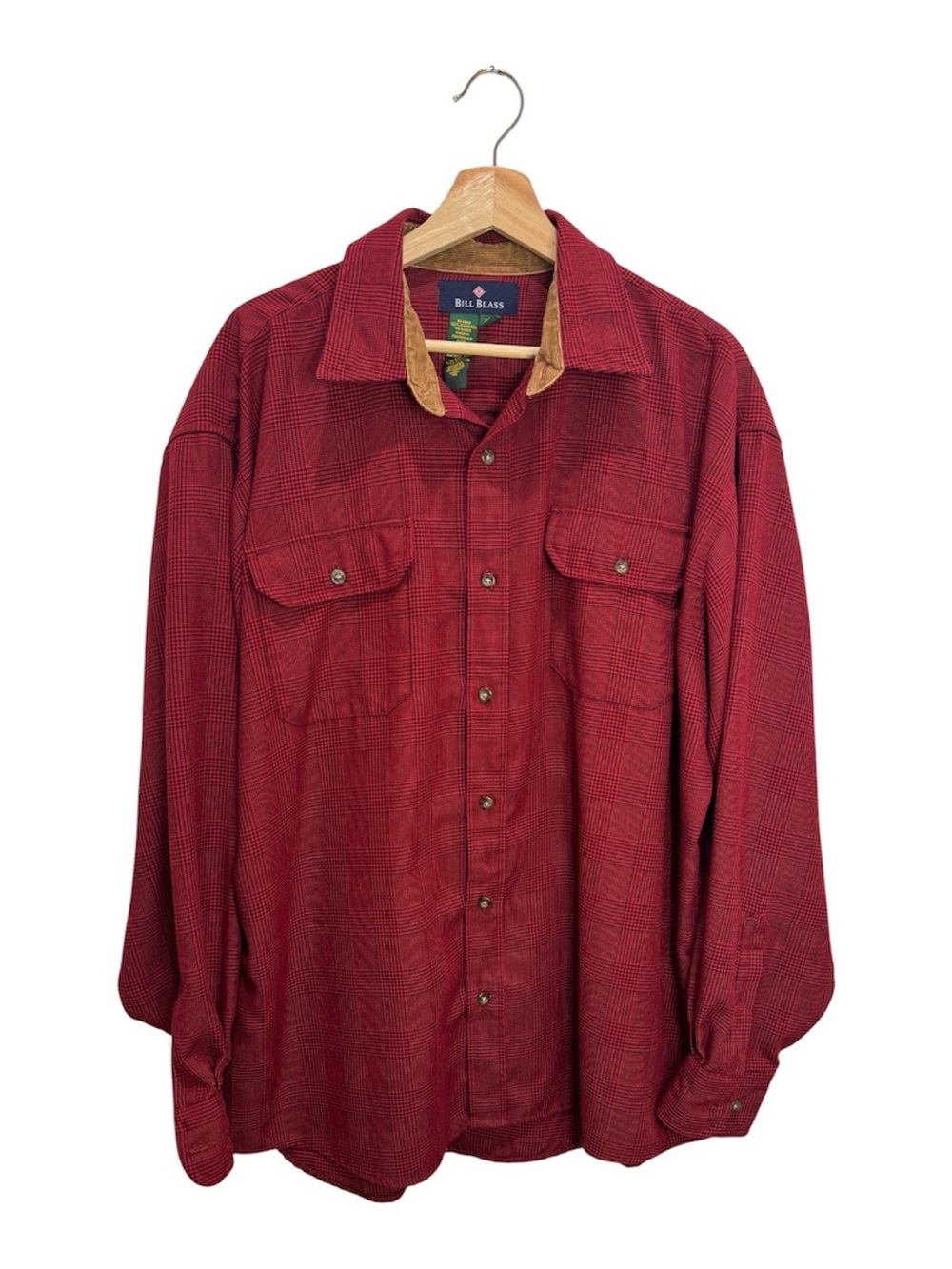 Vintage Bill Blass Red Plaid Button Up Shirt XL Grandpa Core Grunge